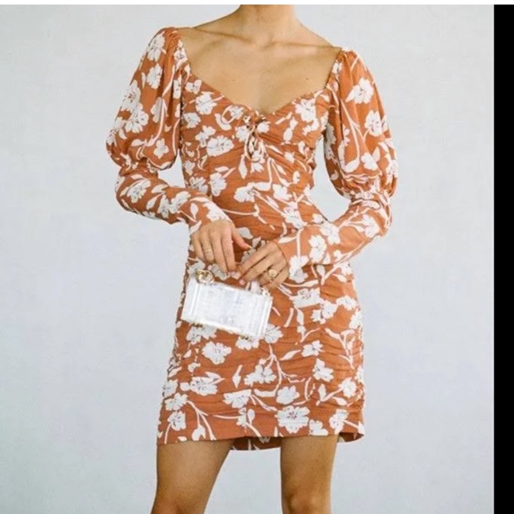 NWT Sabo Skirt Rust Orange Floral Long-Sleeve Mini Dress